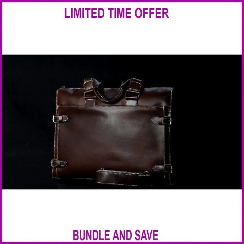 Leather Laptop Briefcase for Men, 3 Zipper Pockets, Fits 16-inch Laptop